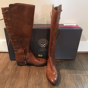 Brown Leather Lace Up Back Boots